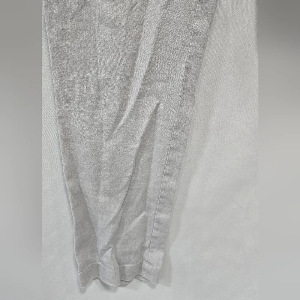 Vince women S cropped linen‎ pants gray pull on travel beach drawstring festival